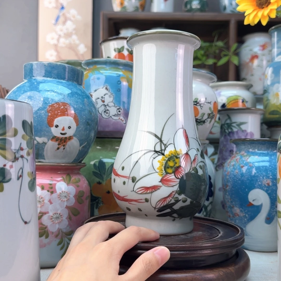 景德镇陶瓷手绘花瓶无孔