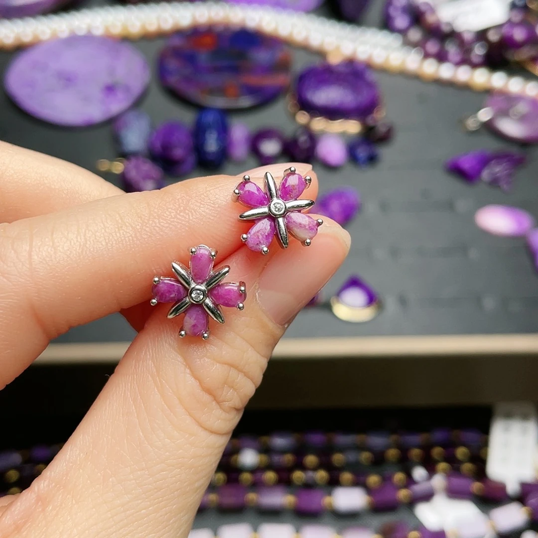 苏纪石（舒俱来）耳钉银S925镶嵌