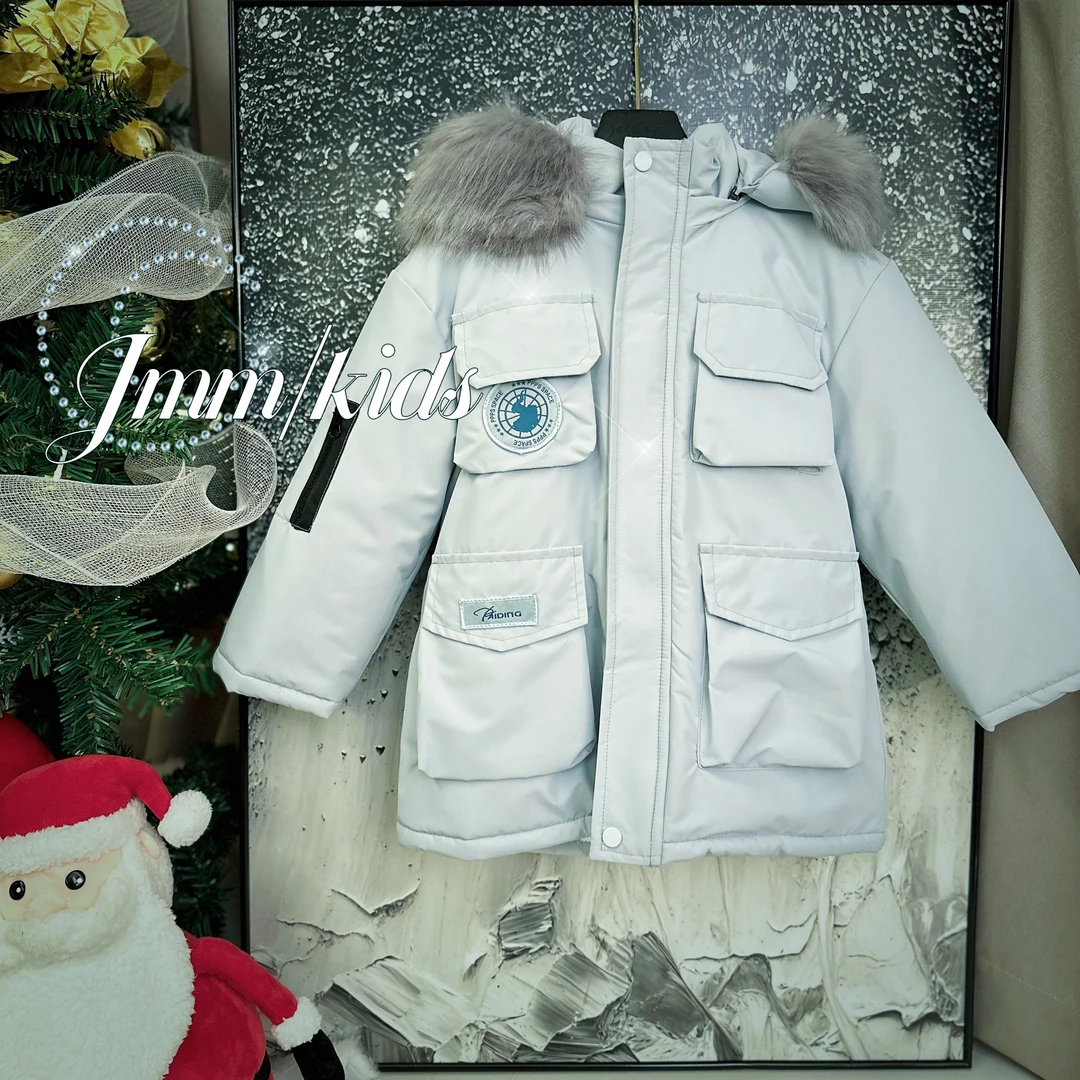 孤品-浅蓝外套 A071冬季加厚保暖派克服男童女童户外韩版潮流