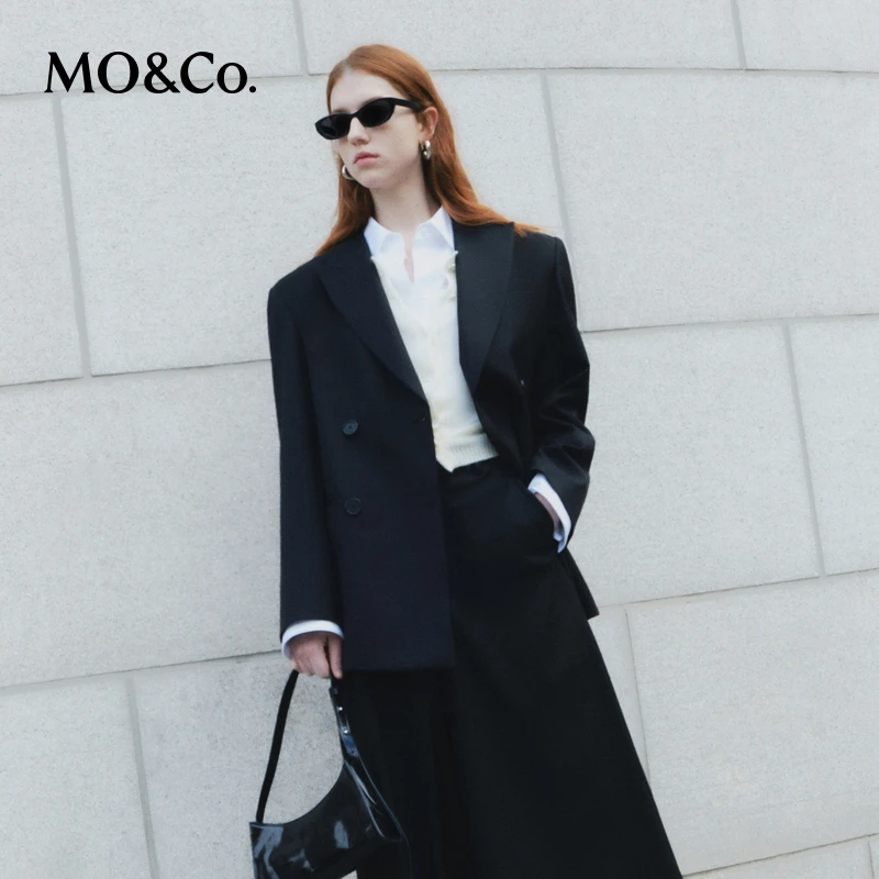 【达人专属】MOCO春戗驳领双排扣后V领绑带H型西装外套MBD1BLAT02