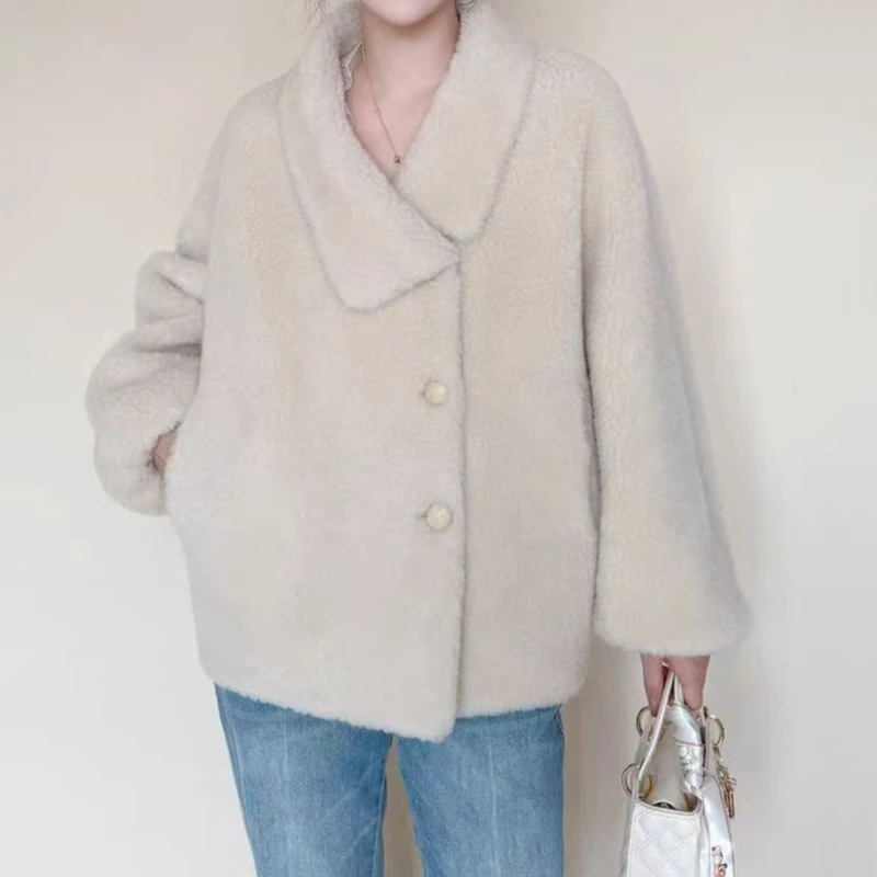 韩系短款常规款女翻领毛毛外套