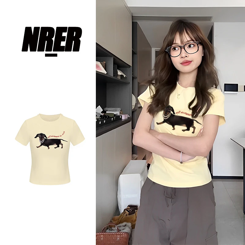 NRER网红夏季复古新款时尚短袖T恤女款圆领潮牌街头小众辣妹上衣