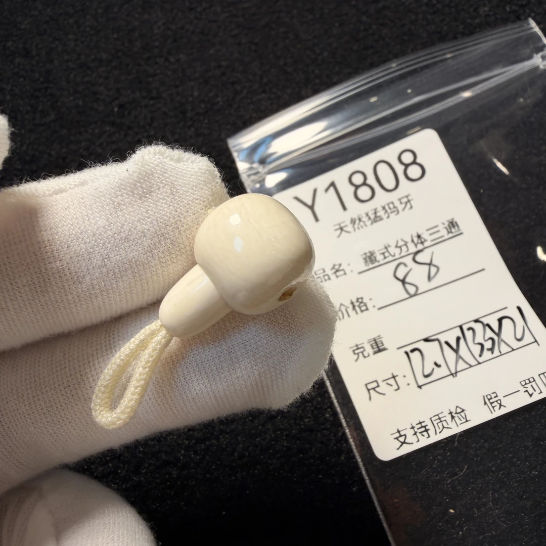 Y1808天然猛犸象牙胖墩藏式分体三通配饰果冻料12.7*13.3*21mm