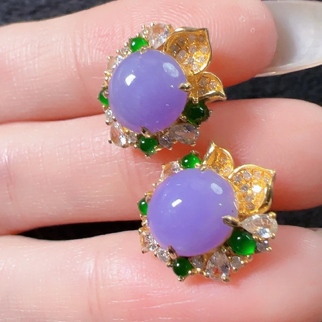 翡翠18K金镶嵌耳饰签收后24小时鉴赏期，过时不退