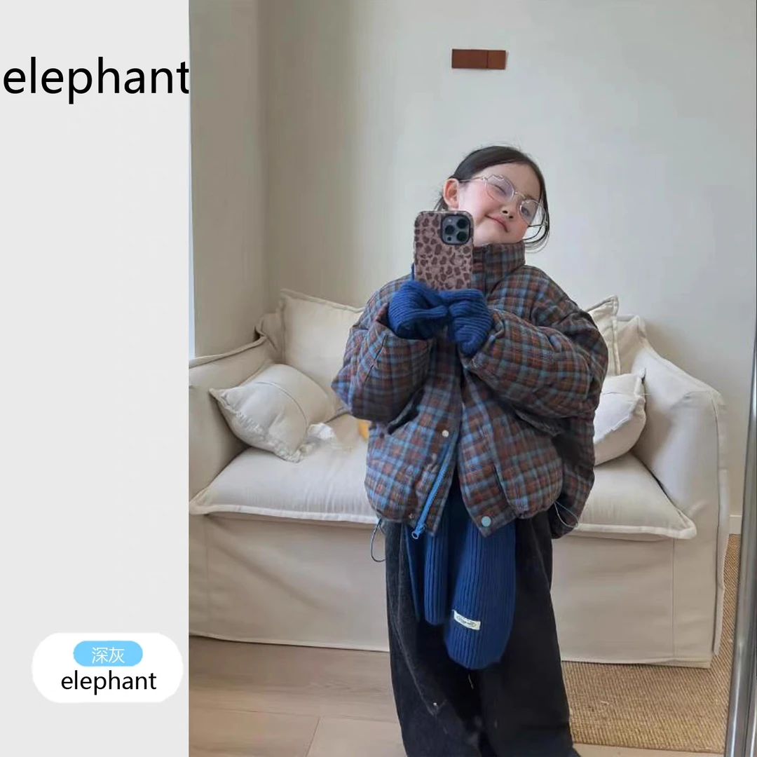 女童冬装套装儿童洋气格子棉服立领女孩保暖夹棉上衣加绒裤两件套