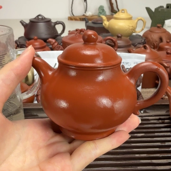 茶壶紫砂朱泥全手潘壶160毫升