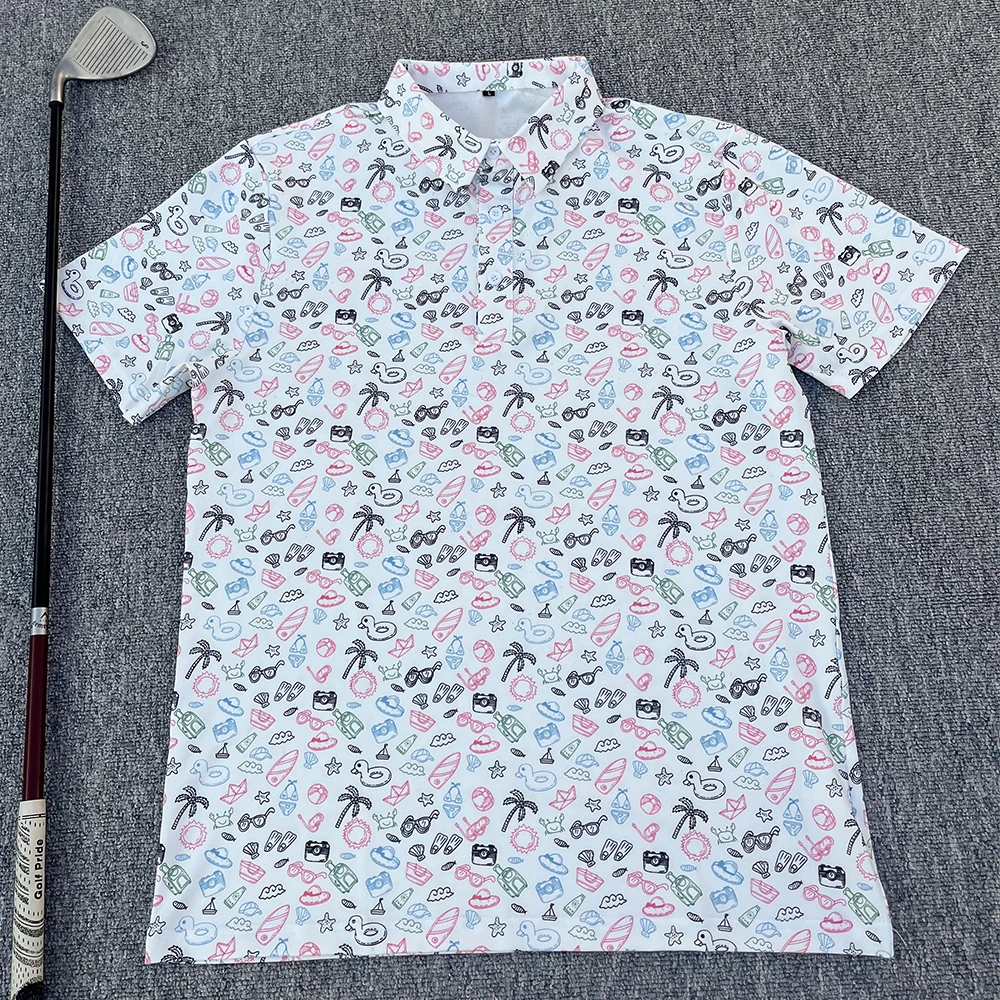 夏季新款高尔夫服装男士翻领POLO衫高端印花时尚气质速干运动球衣