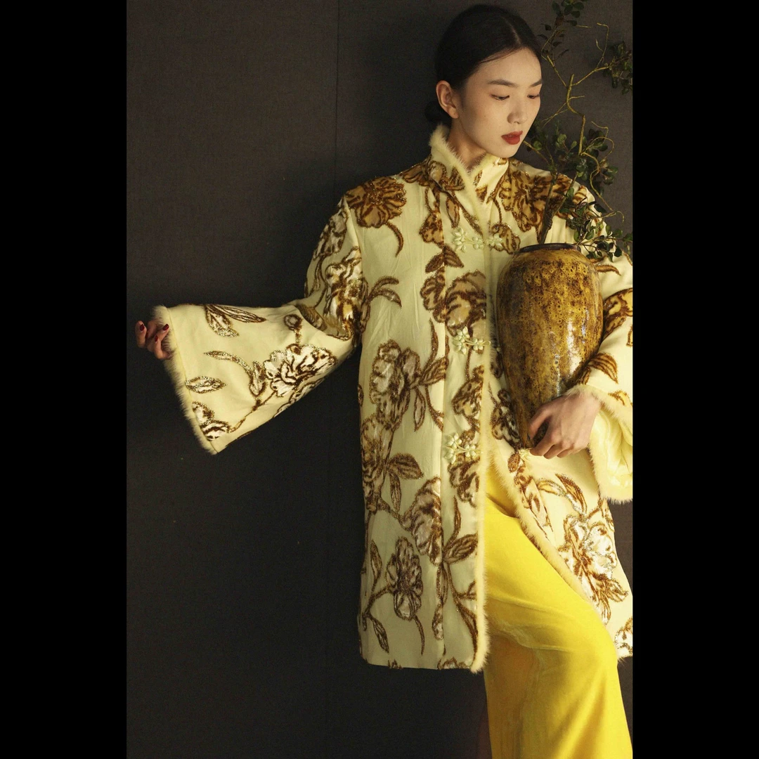 【黎明·绒金上衣】XM轻奢高级手绘烧花贵妇千金优雅气质宽松棉服