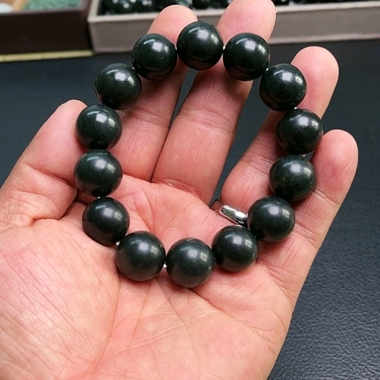 和田玉手串，青料料，卡16未镶嵌