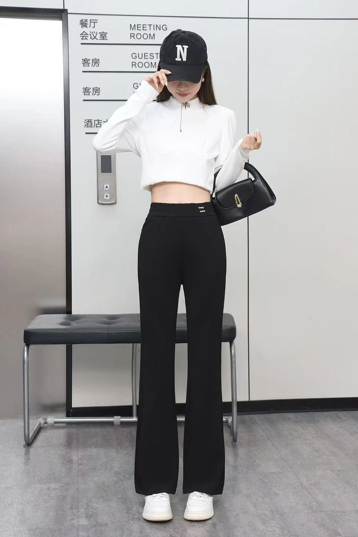 女士时尚罗马四面弹微喇裤6209