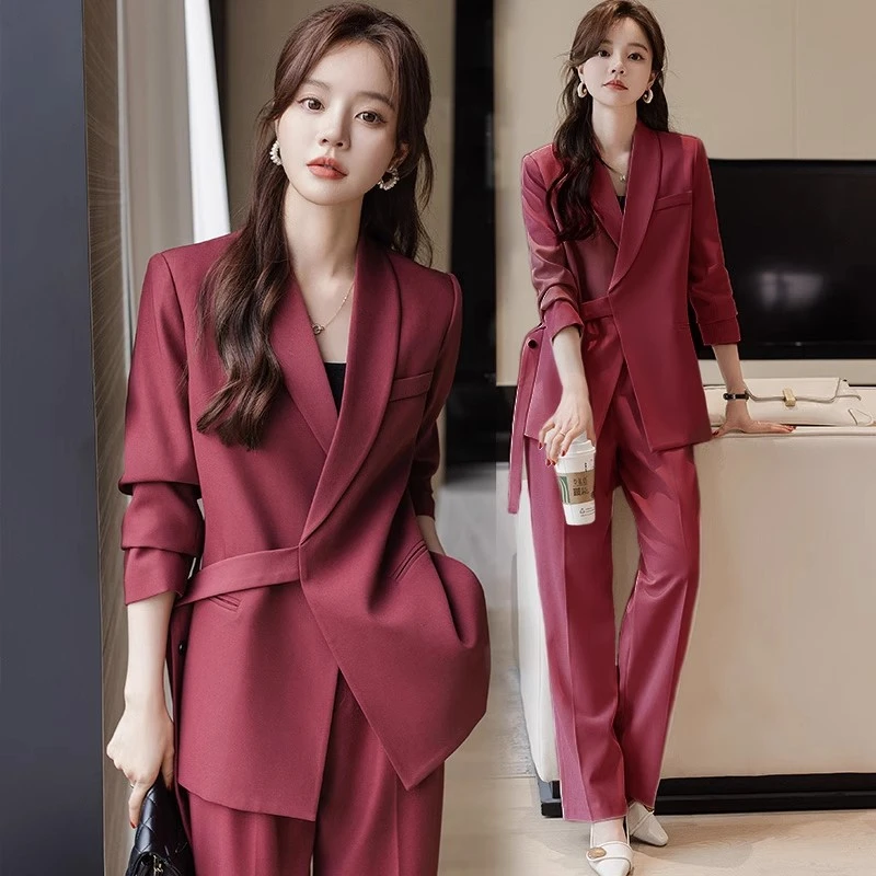 高级感西装外套女梅子色宽松版中长款西服时尚气质职业西服套装