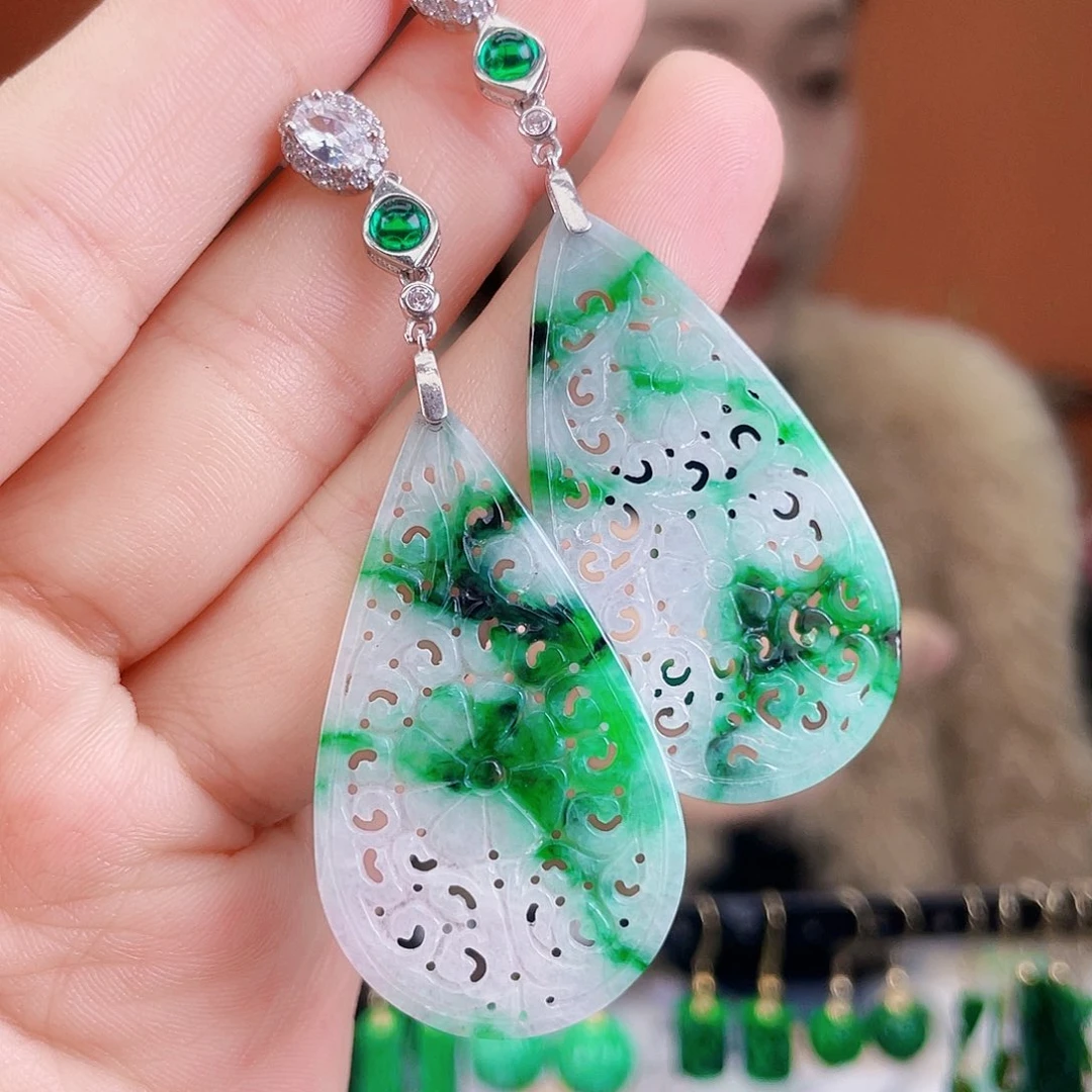 翡翠银S925镶嵌耳饰