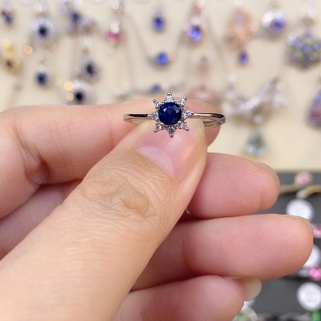 蓝宝石戒指银S925镶嵌