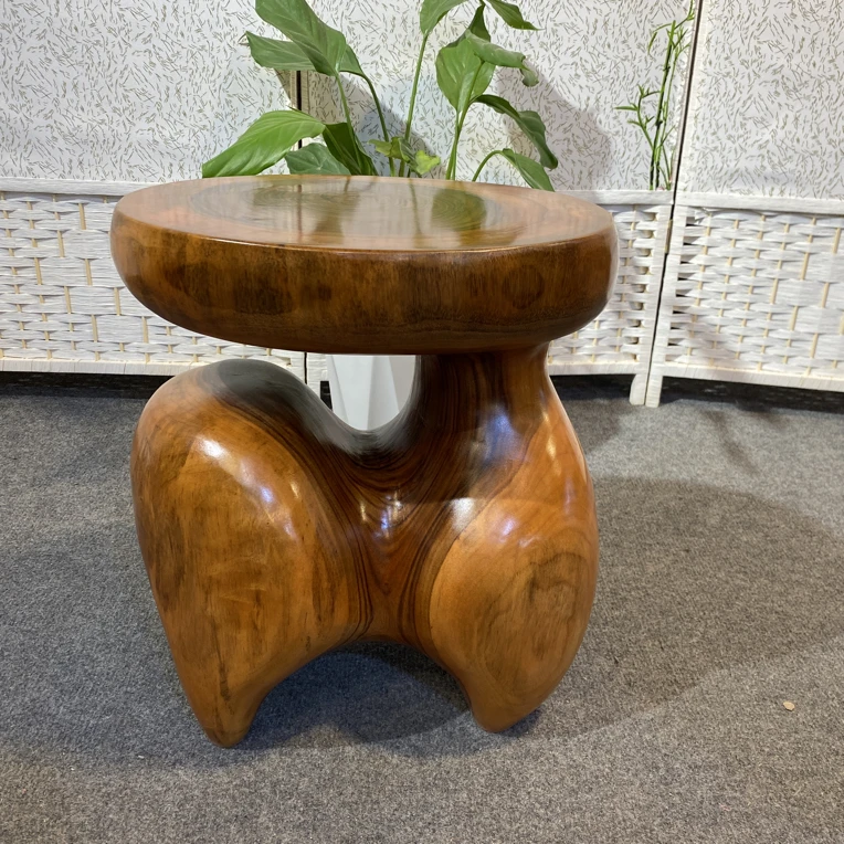 香樟木整体鹿凳小茶几直径35-28，高40