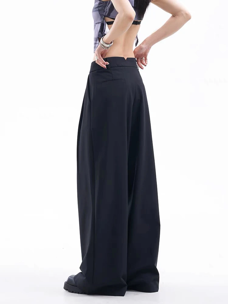 夏季薄款柔软垂顺西装裤黑色阔腿裤女高腰宽松休闲直筒拖地长裤子