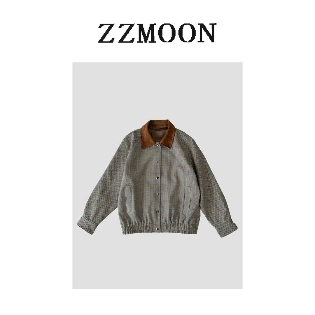 miu系中古款 原版同源奢侈品面料千鸟格精仿羊毛外套复古  X172