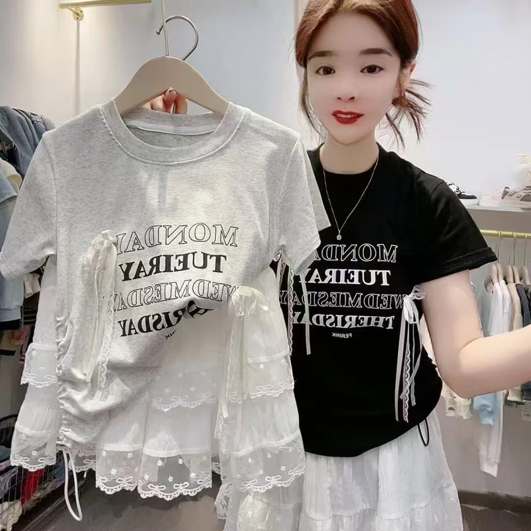 2025女童夏季短袖T恤新款大童韩版女孩亲子装百搭修身洋气上衣潮