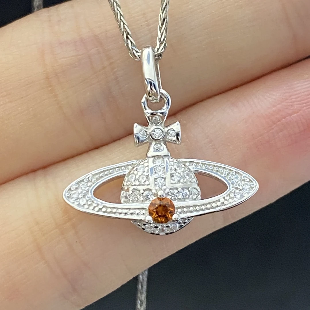 星球-天然黄水晶吊坠s925银 创意设计小众精致小巧锁骨链时尚百搭