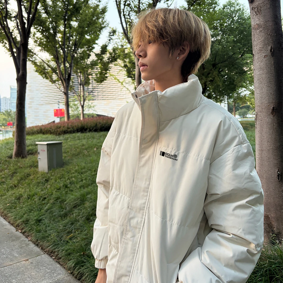 美式简约字母印花立领棉服男秋冬季宽松百搭休闲情侣同款保暖外套