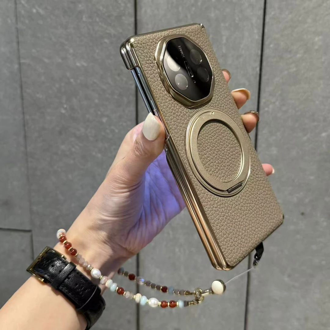 适用于华为MateX5折叠屏手机壳X6双中轴真皮大象灰折叠支架保护套