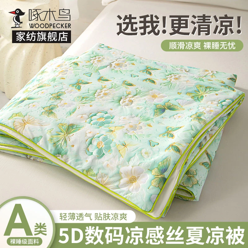 2025新款5D印花凉感丝夏被夏凉被可机洗水洗单双人空调被薄被子芯