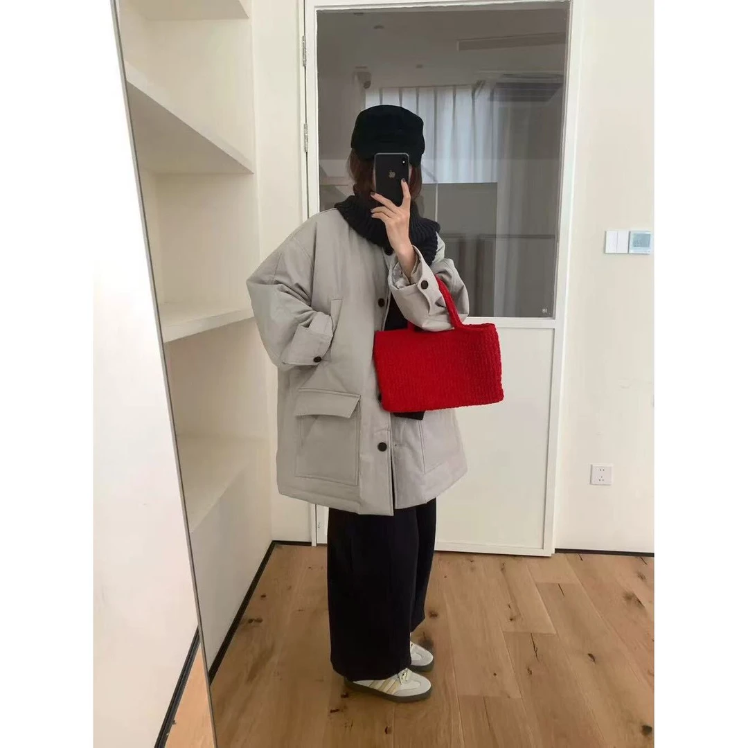 J-2365#韩系简约立领大口袋百搭显瘦保暖夹棉外套(福利）