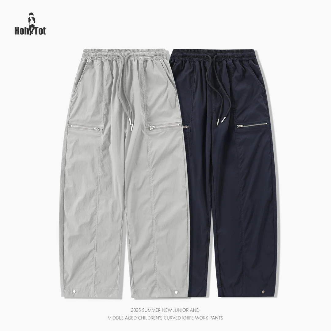 现货[新品上新]青少年速干弯刀裤2025夏中大男童工装裤休闲长裤潮