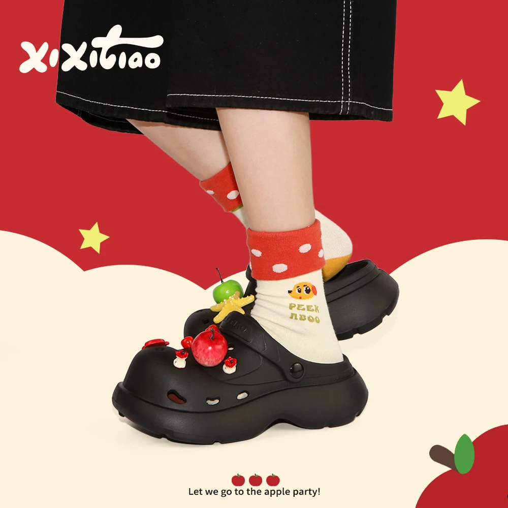 细细条 夏季多巴胺个性红绿苹果女生洞洞鞋户外穿沙滩包头凉拖鞋