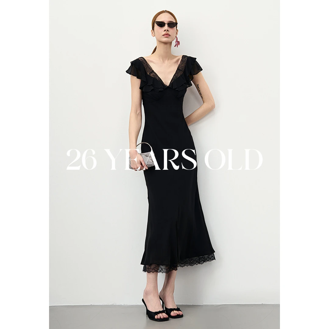 26YEARSOLD【奈美小姐】时尚V领蕾丝荷叶边无袖连衣裙25SS-3159Z