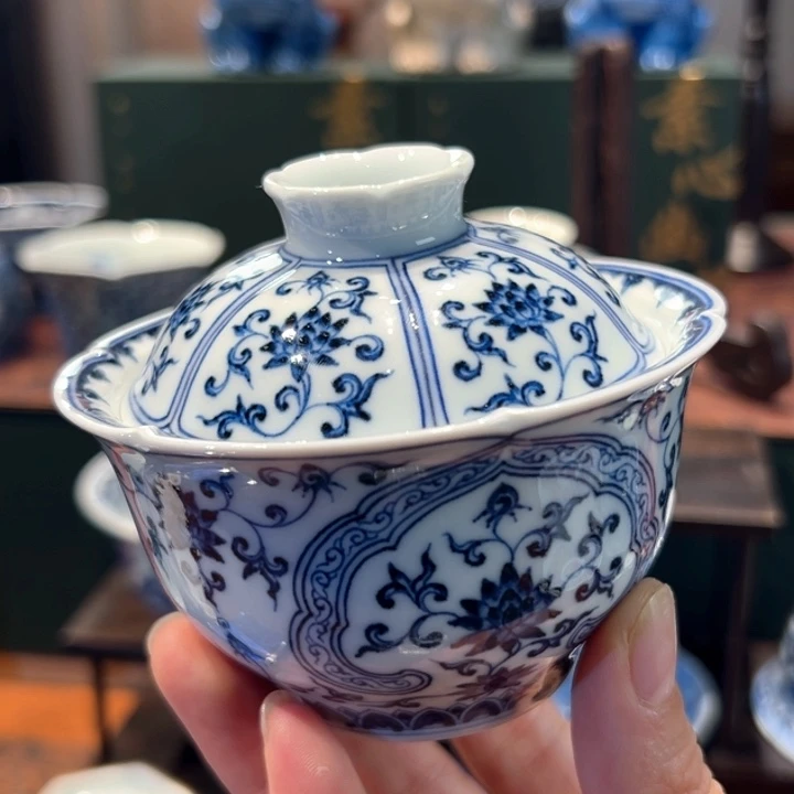 素心幽茗柴窑如意纹盖碗