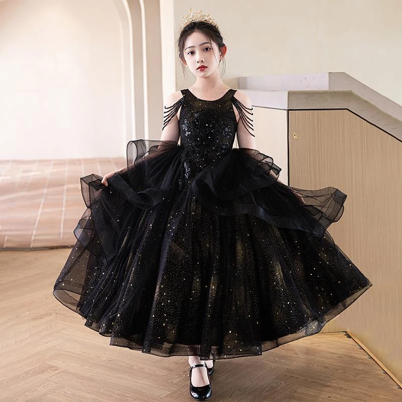 高端女童晚礼服2025新款花童女孩儿童生日公主裙主持人走秀演出服