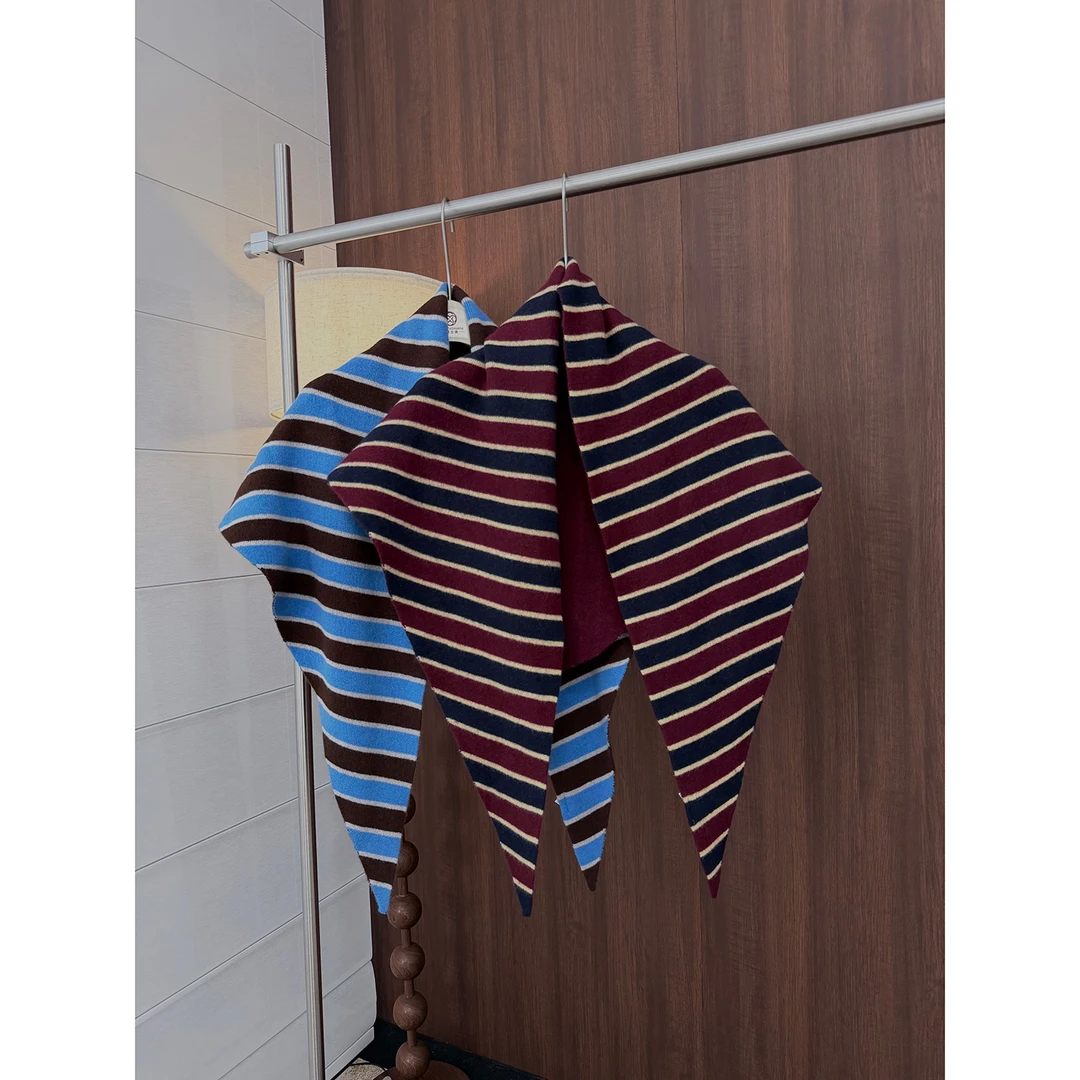 高级撞色】100羊毛条纹三角巾2025新款披肩氛围感拉满秋冬单品