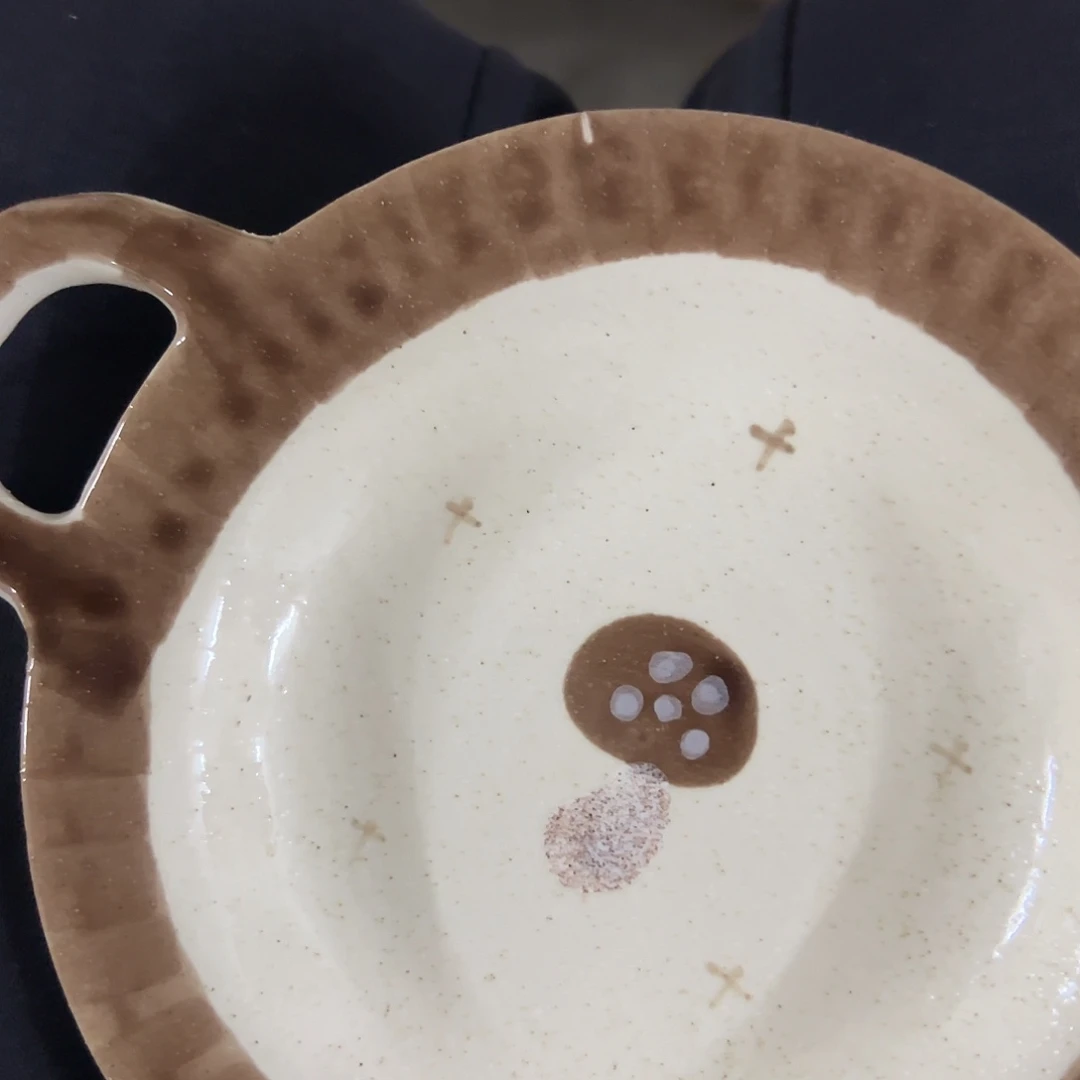 陶瑕疵裂釉星光蘑菇双耳碟一个