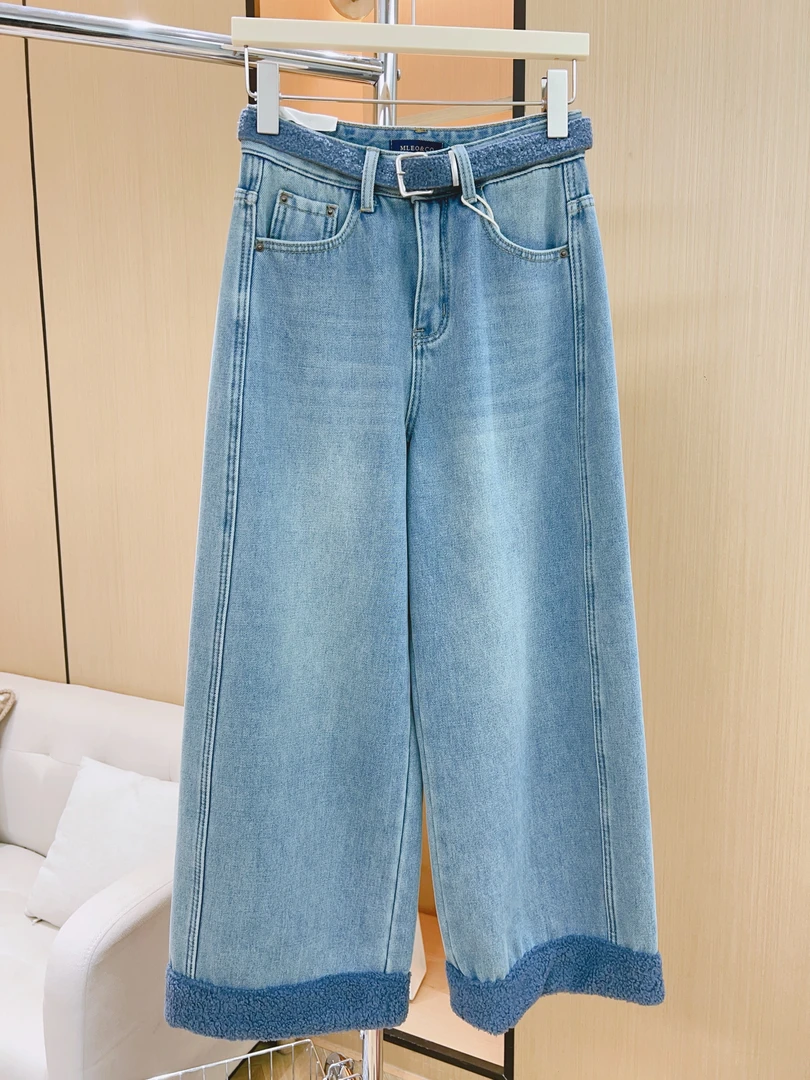 丨秋冬新款蓝色休闲时尚百搭高腰直筒牛仔裤 5773