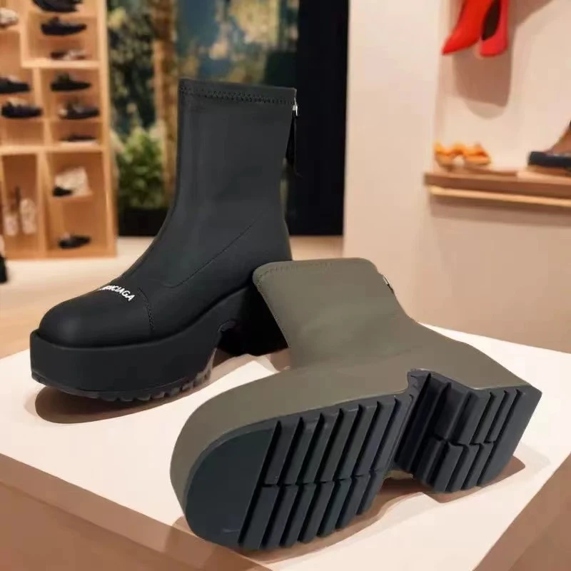 秋冬新款韩版通勤瘦瘦简约粗跟裸靴短靴Y59-6(不加绒)