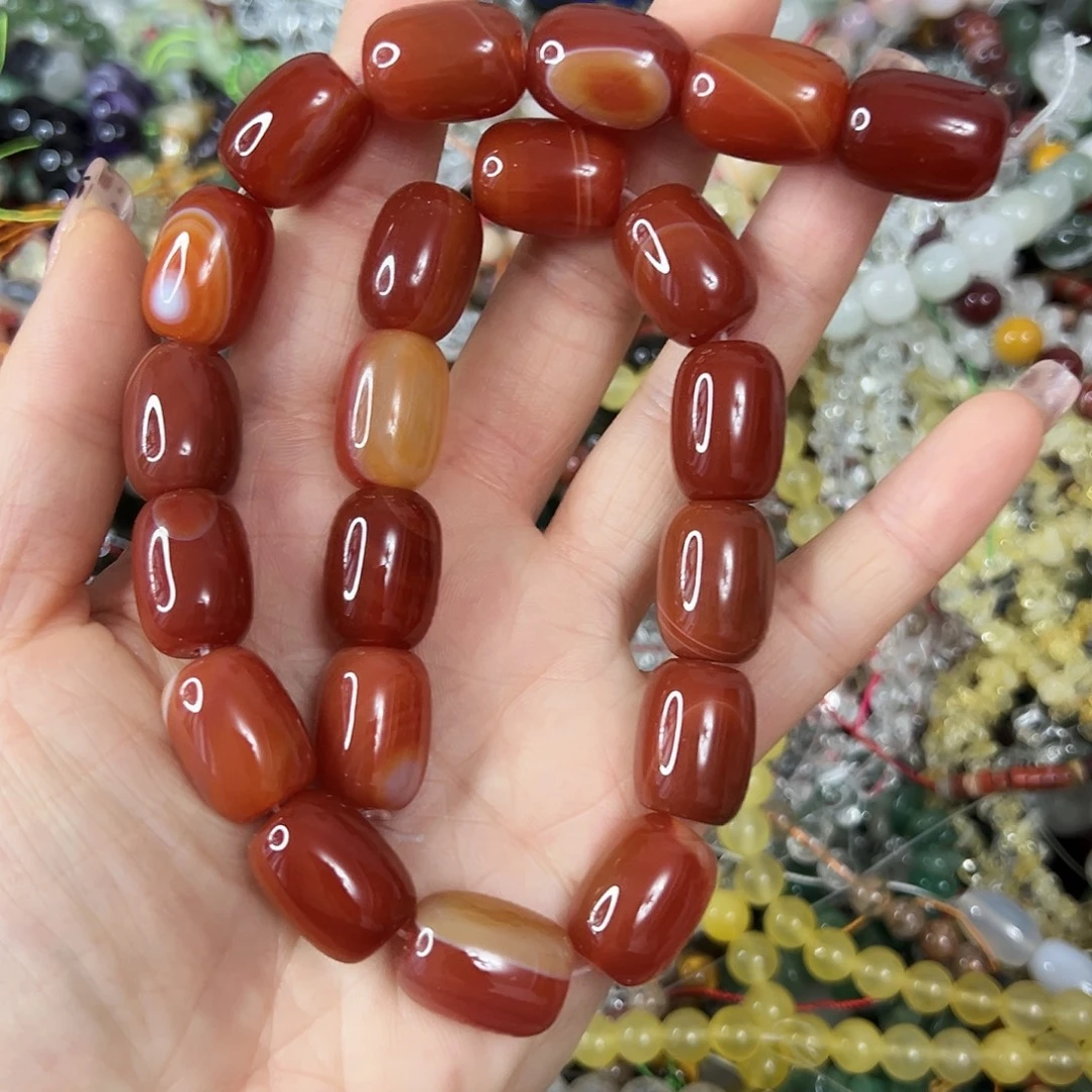 玛瑙/玉髓合金珠宝半成品，卡13x17红玛瑙大枣珠一条