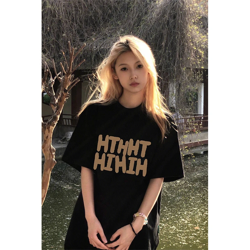 美式短袖t恤女夏季oversize宽松慵懒情侣装休闲百搭上衣半袖体恤