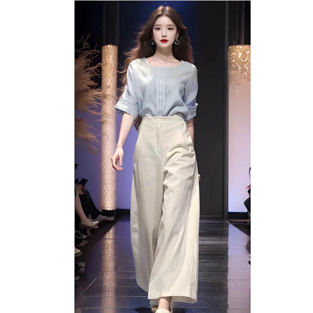 浅蓝色衬衫冷淡风盐系穿搭套装轻奢高级感女梨形穿搭盐系女装套装