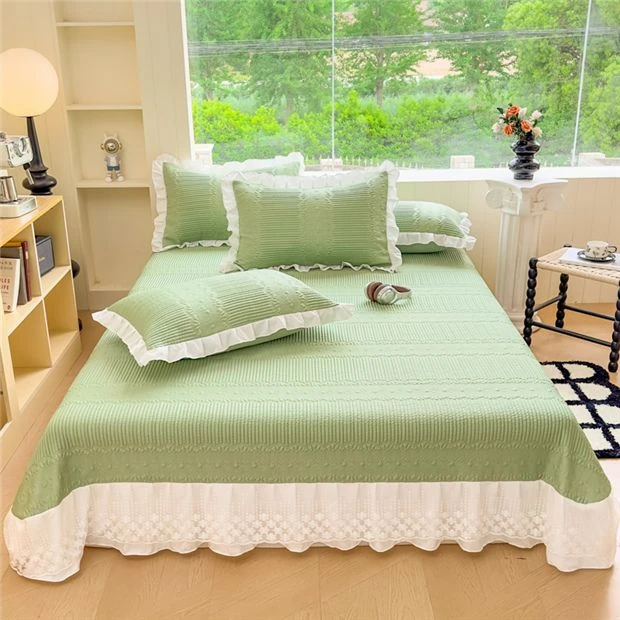 ins凉席三件套床盖款蕾丝花边空调席套件夏季凉感软席子可机水洗