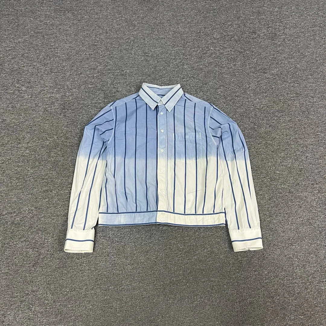 99新 LANVIN 浪凡 条纹拼色 单排扣翻领衬衫夹克外套 39码