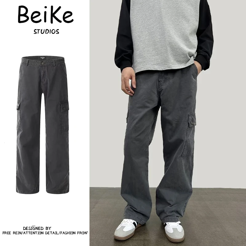 宽松休闲直筒工装牛仔裤男女潮牌阔腿百搭水洗高街美式vibe长裤