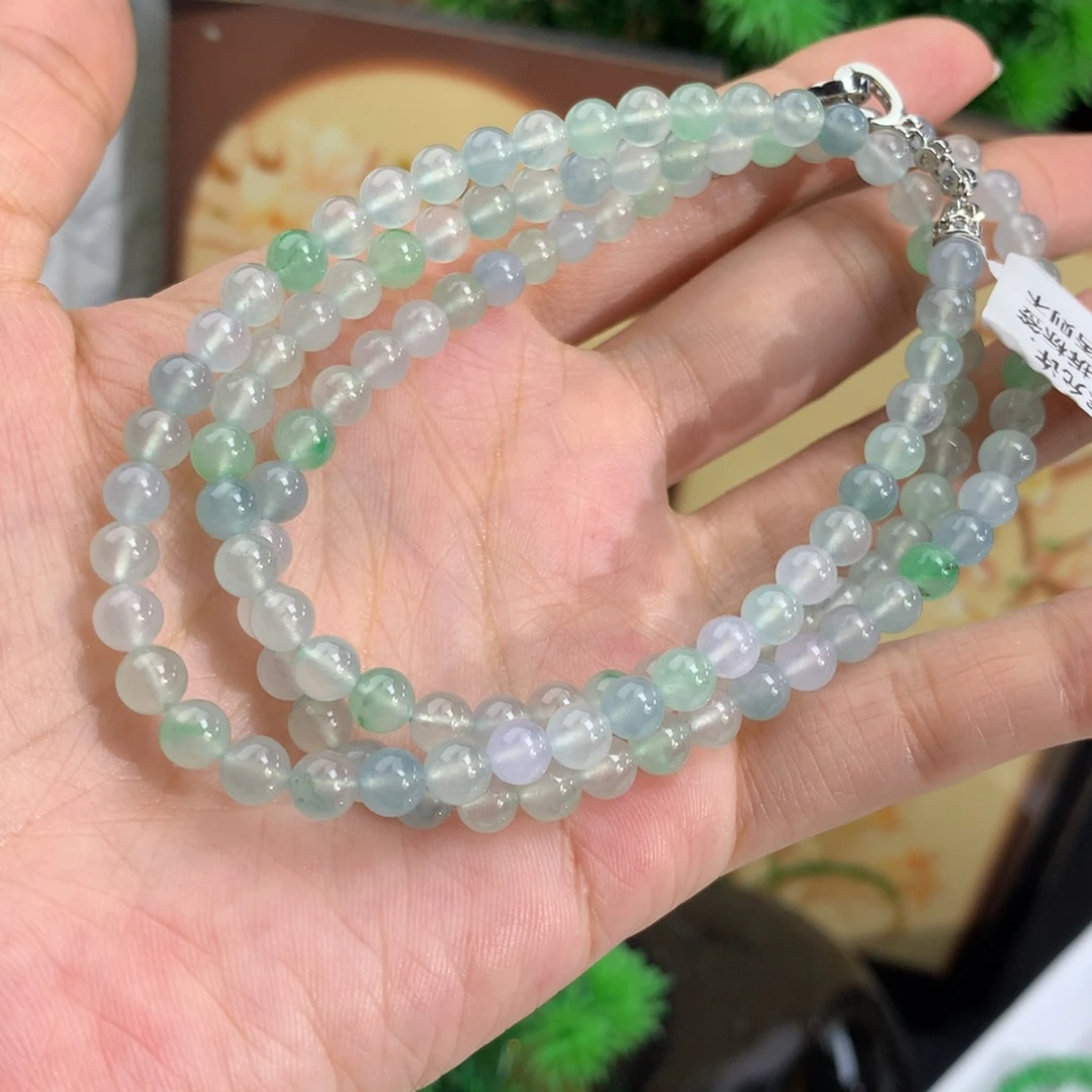 翡翠未镶嵌手串卡5正冰马卡龙项链