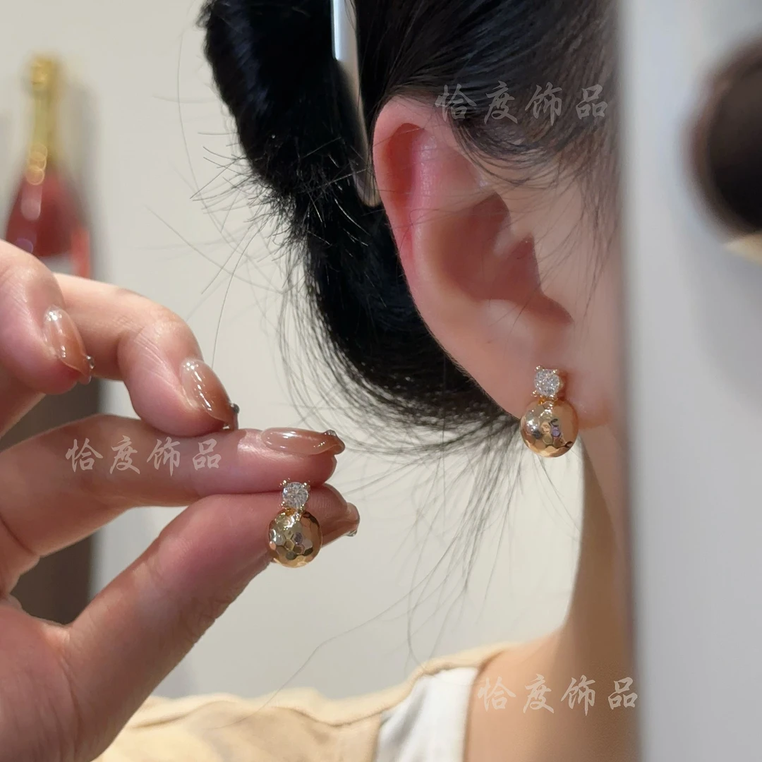 【恰度】金色碎冰冰亮闪锆石耳钉轻奢百搭