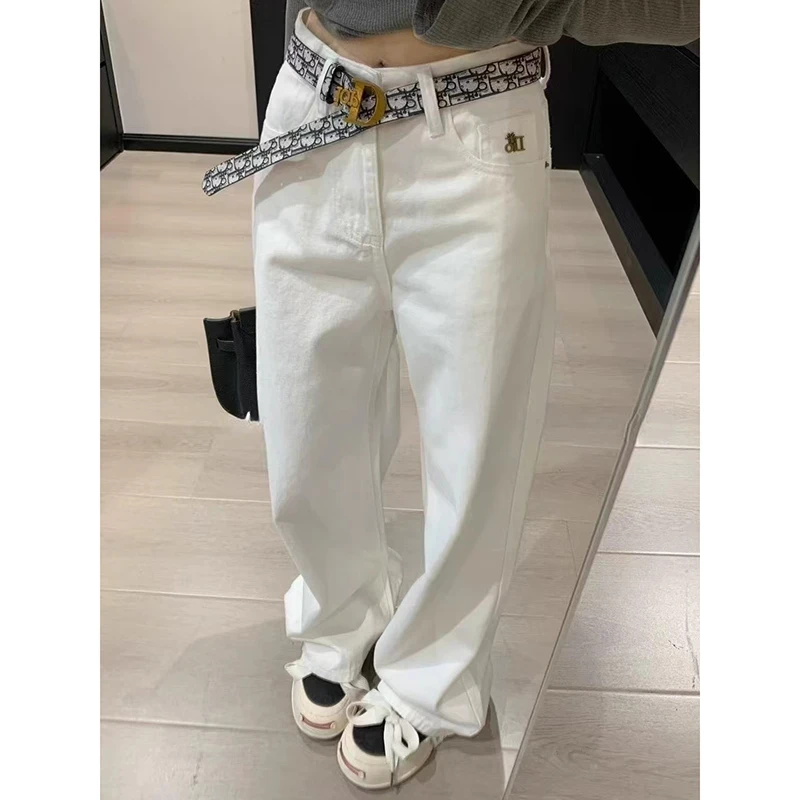 2025显瘦新款百搭宽松直筒浅色无弹白色牛仔裤拖地阔腿长裤高腰