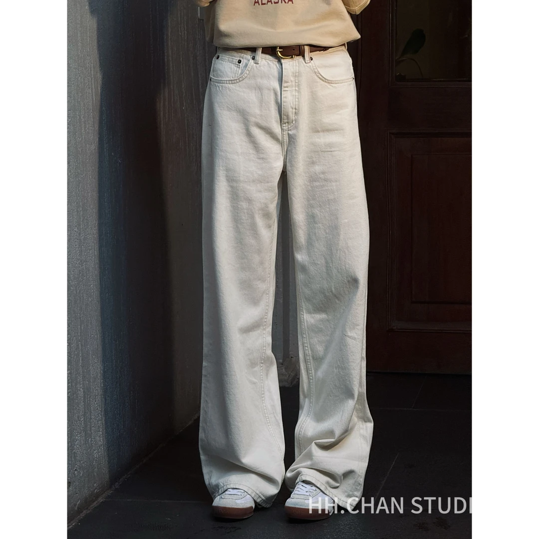 HH.CHAN“极简新贵”汉麻棉高定原牛红线直筒白色牛仔裤HH53T37583