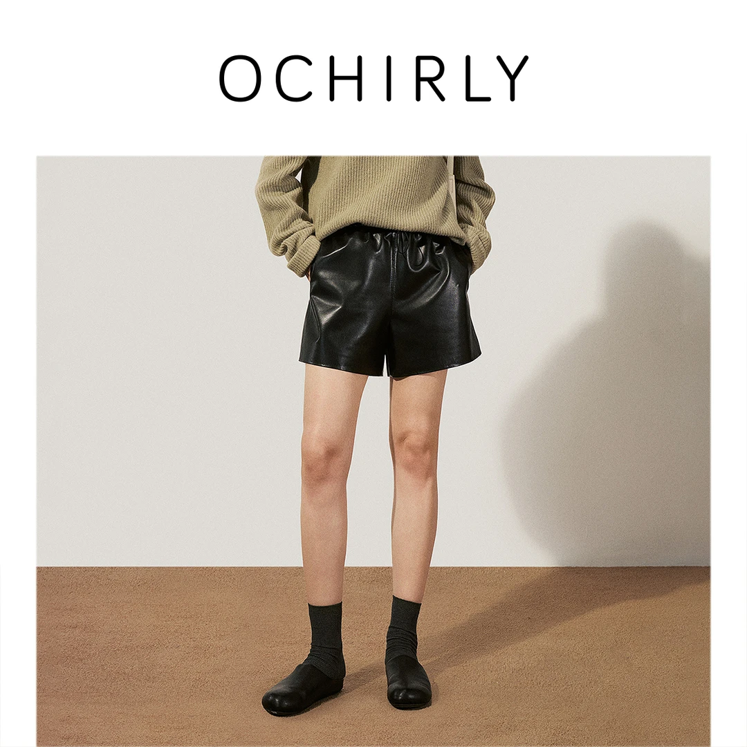 OCHIRLY欧时力PU皮直筒短裤女裤子通勤小个子春季商场同款25新品