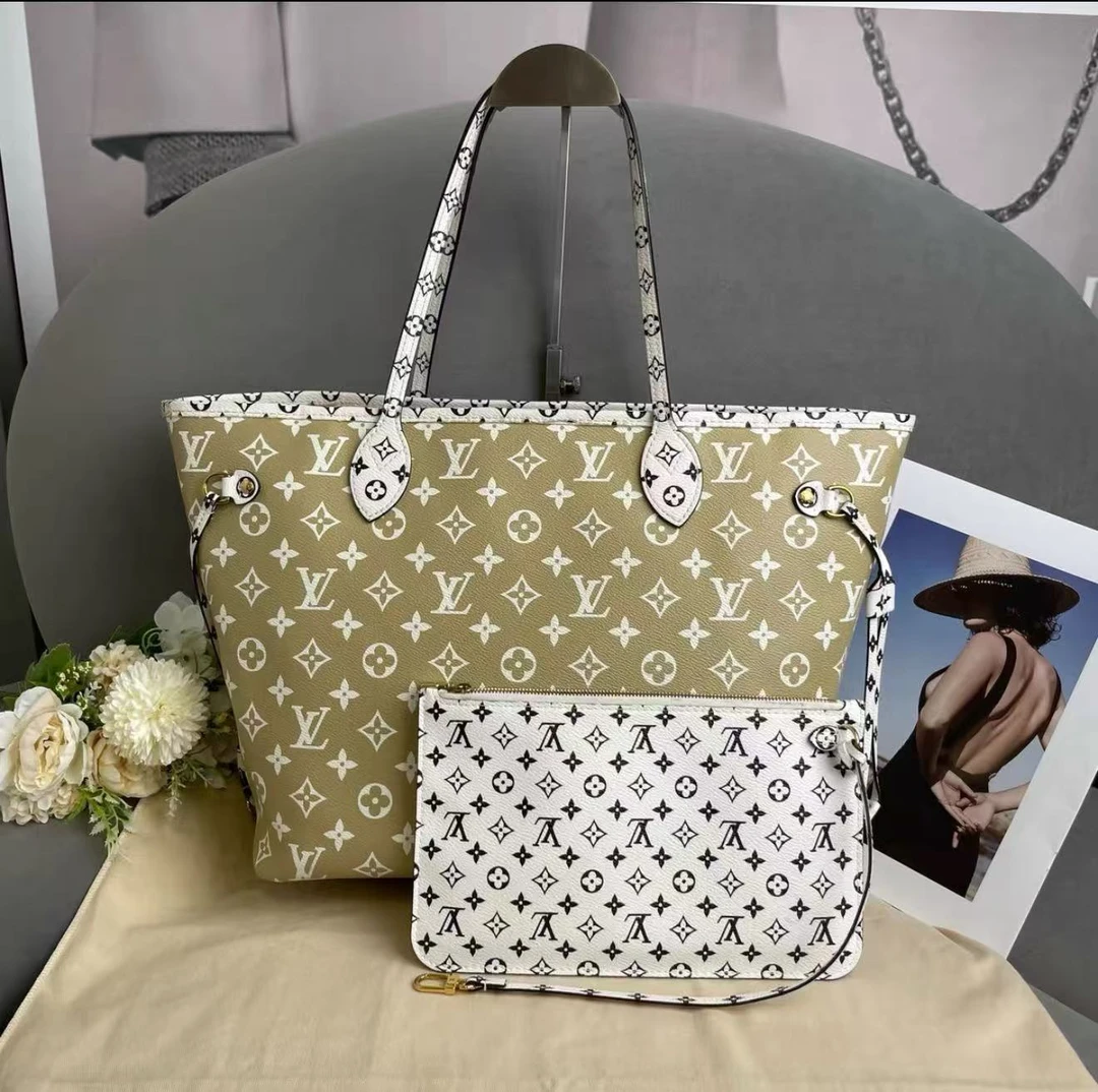 95新 LouisVuitton/路易威登 neverfull牛油果绿拼色购物袋