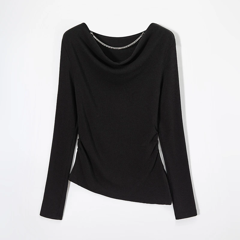 RAIN.CUN 知己·设计感可拆卸项链长袖T恤女针织打底衫上衣女11691