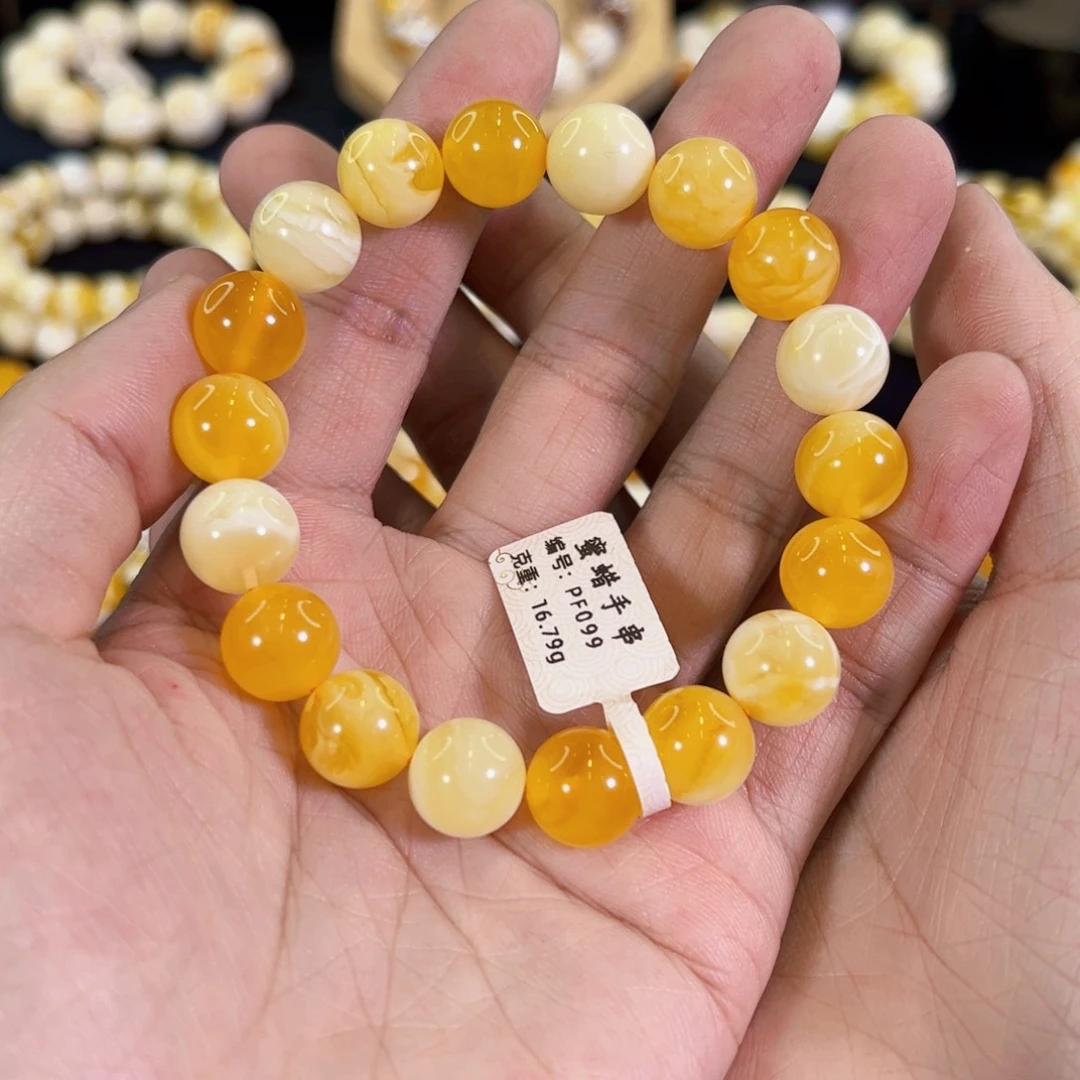 琥珀未镶嵌裸石多宝圆珠手串