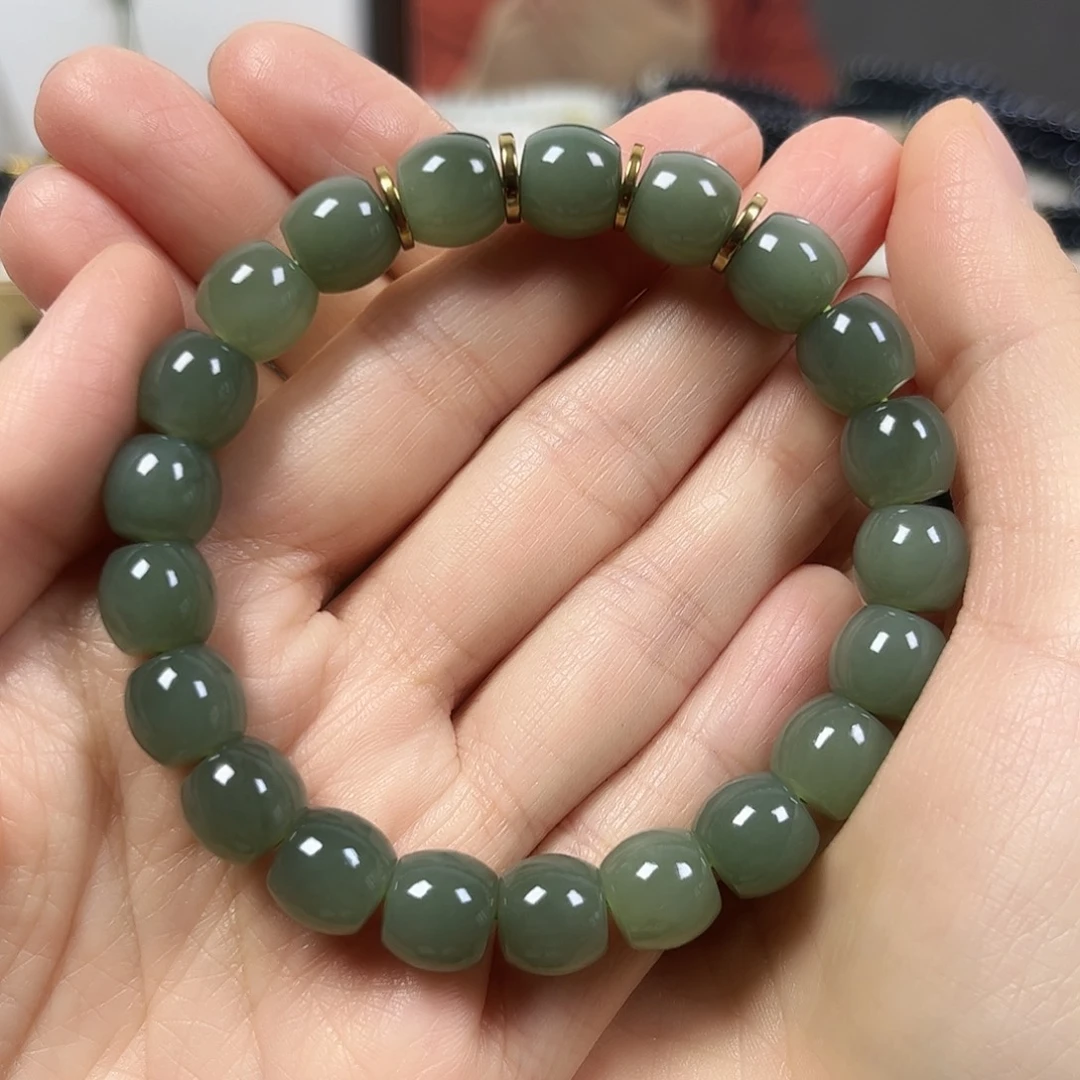 和田玉未镶嵌手串卡10鼓珠